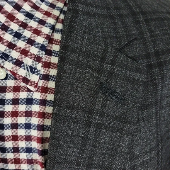 Haggar Mens Sport Coat Blazer Two Button Charcoal Gray Plaid Polyester blend 52L